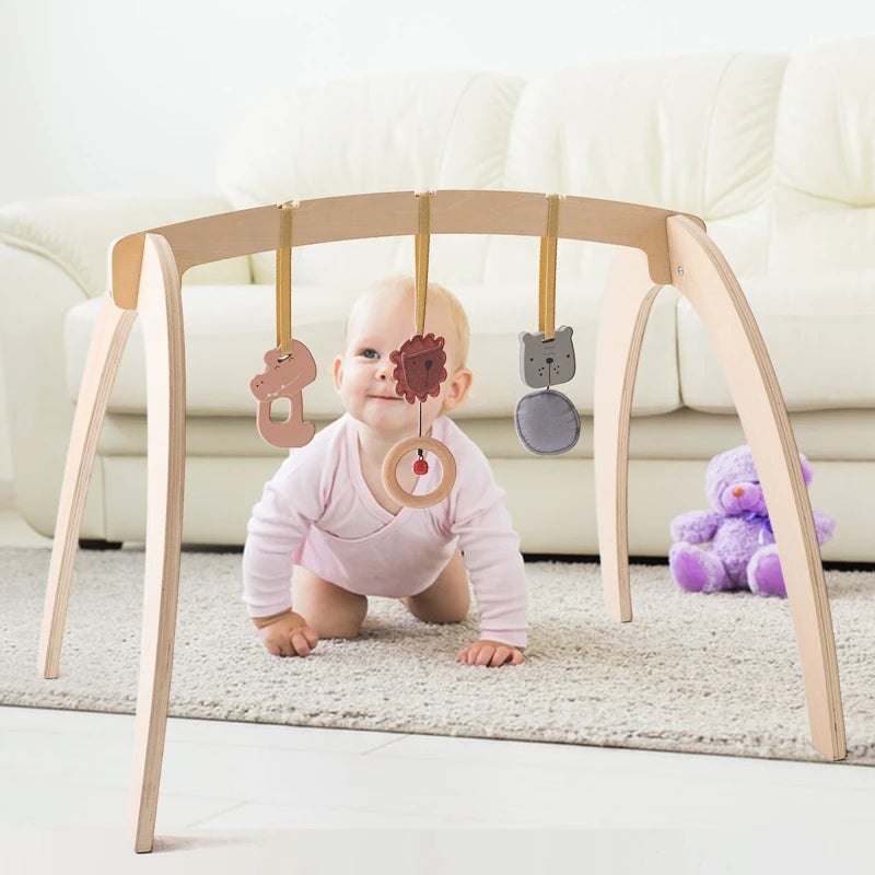 Natural Wooden Baby Gym Frame with Star Pendant